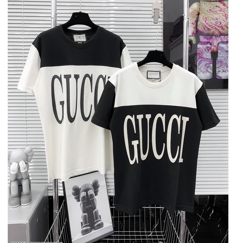 Áo thun gân phối thân g.u xì Chất cotton, Form áo unisex nam nữ đều mặc được.ln