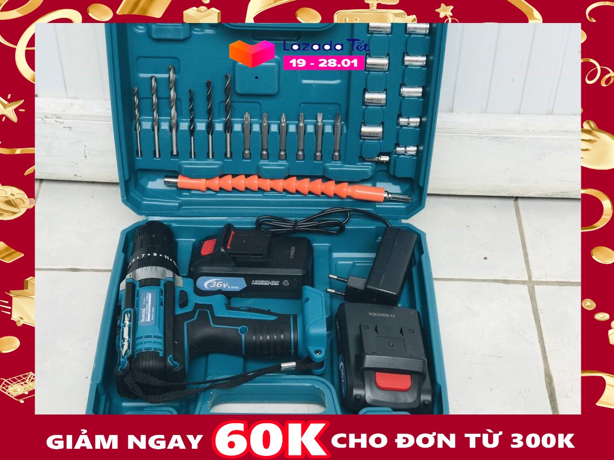 Máy khoan pin có BÚA makita 36v. (kèm 2pin và nhiều phụ kiện)