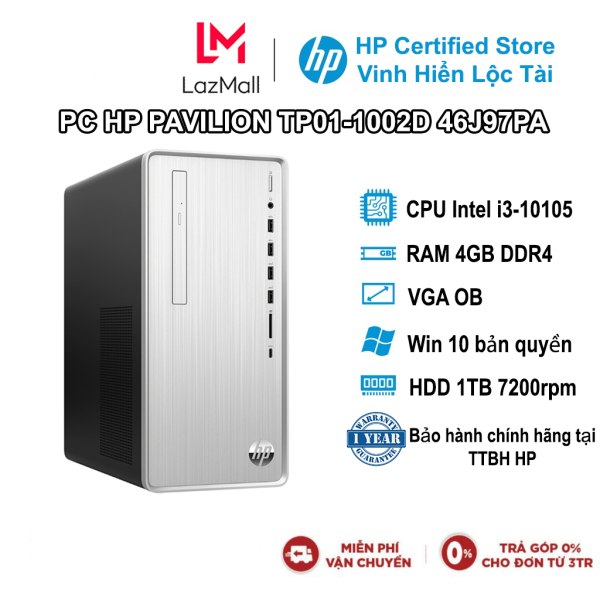 Bảng giá Bộ Máy Tính Bàn PC HP PAVILION TP01-1002D 46J97PA I3-10105 4GB 1TB OB DVD WIFI,BT WIN10 (Bạc) Phong Vũ