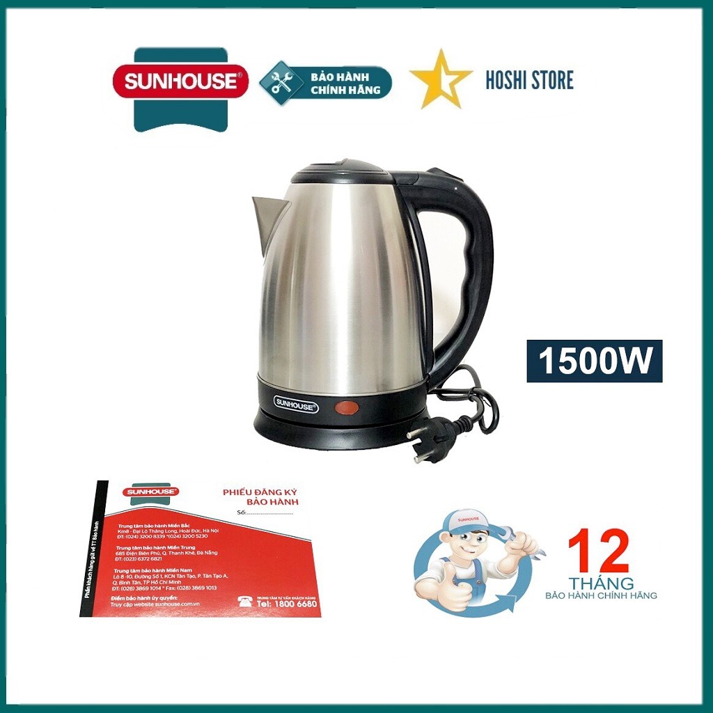 Ấm siêu tốc inox chính hãng 1.8l sunhouse shd1182