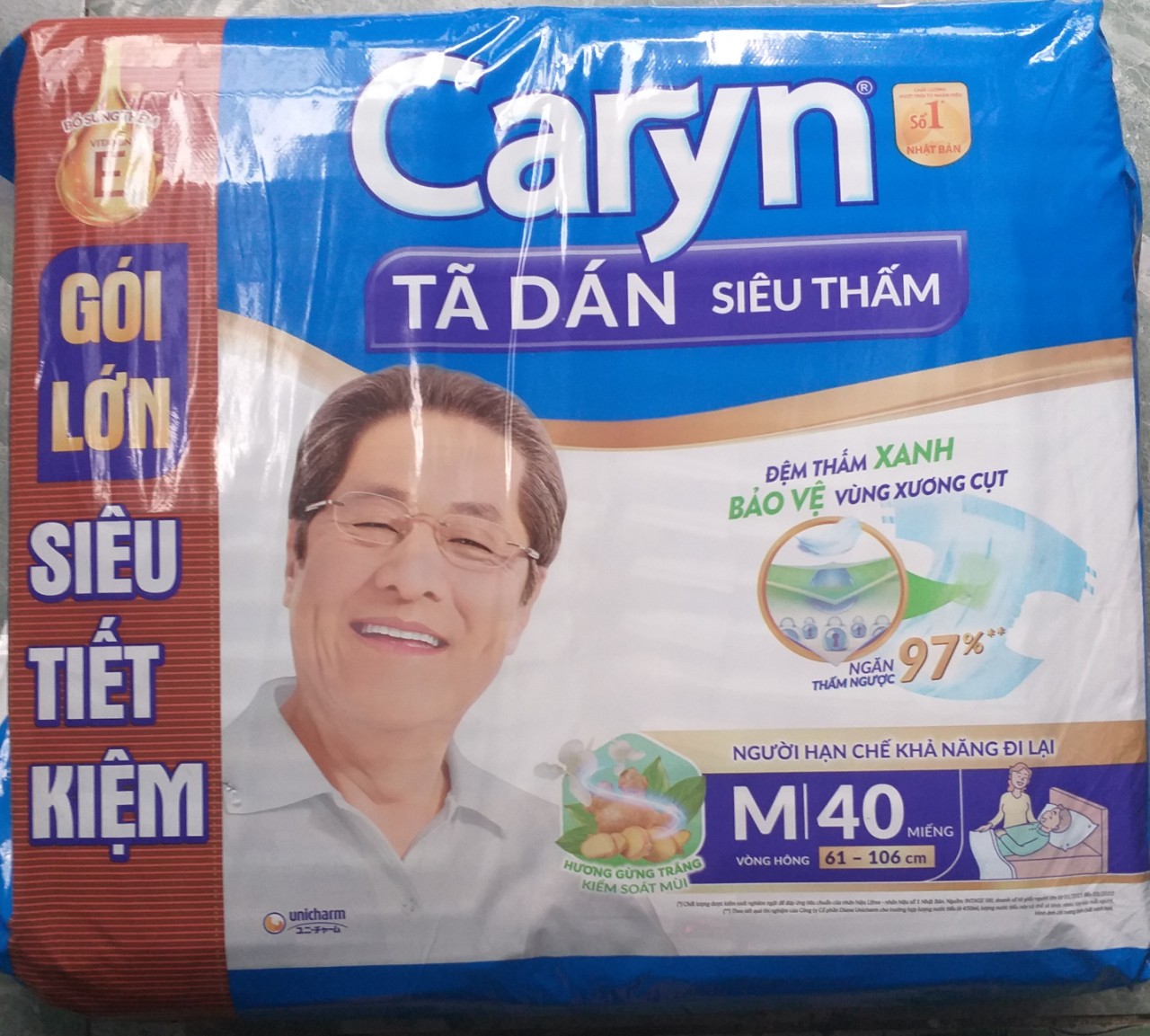 {TẶNG 4 MIẾNG}-TÃ DÁN NGƯỜI GIÀ CARYN SIZE M40 MIẾNG ,SIZE L40 (SIZE CŨ ML40) MIẾNG