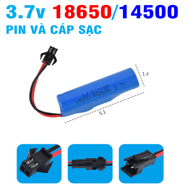 Pin sạc 14500 3.7v 500mah / 800mah cho xe điều khiển cổng nối SM
