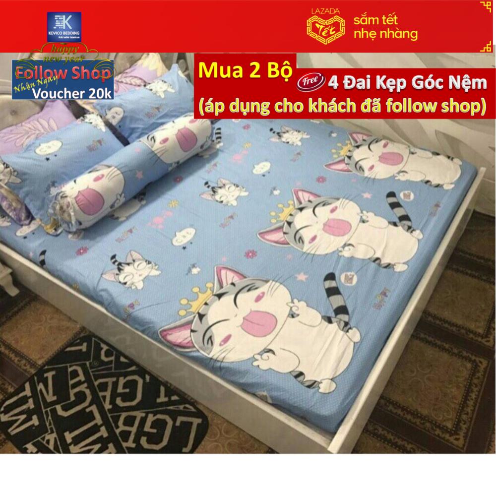 (FreeShip MAX) Bộ Ga gối Poly Kovico Mèo Chii 1m6x2m