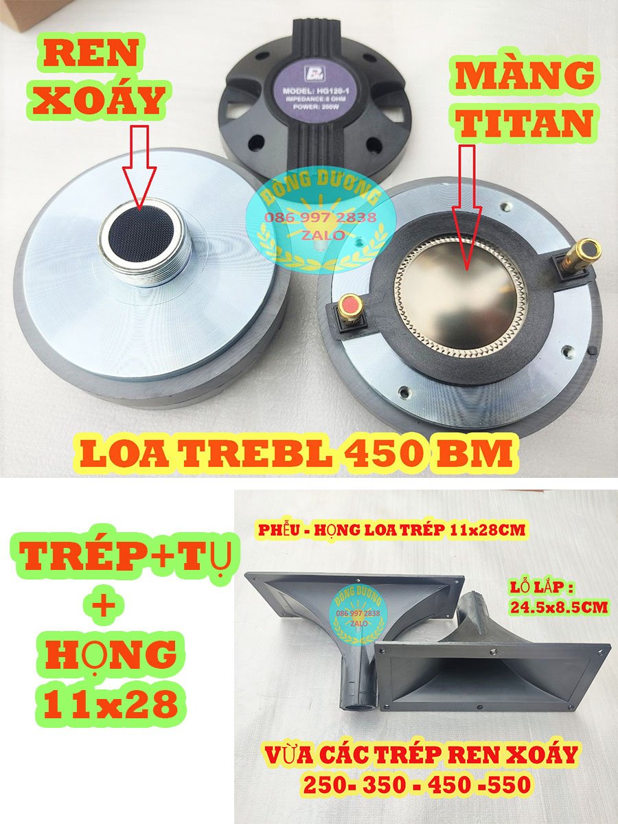 COMBO 2 TREBLE RỜI 450 BM REN XOÁY từ 110  KÈM  HỌNG 11X28 VÀ TỤ 2,2MF