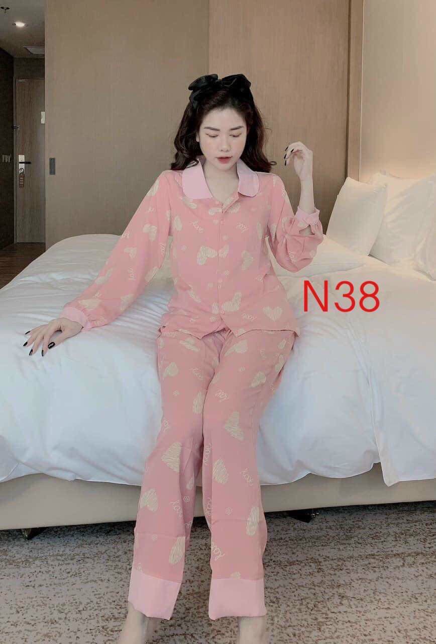 bộ đồ ngủ pijama lụa hồng dễ thương , bộ đồ ngủ hot hit , bộ đồ ngủ lụa