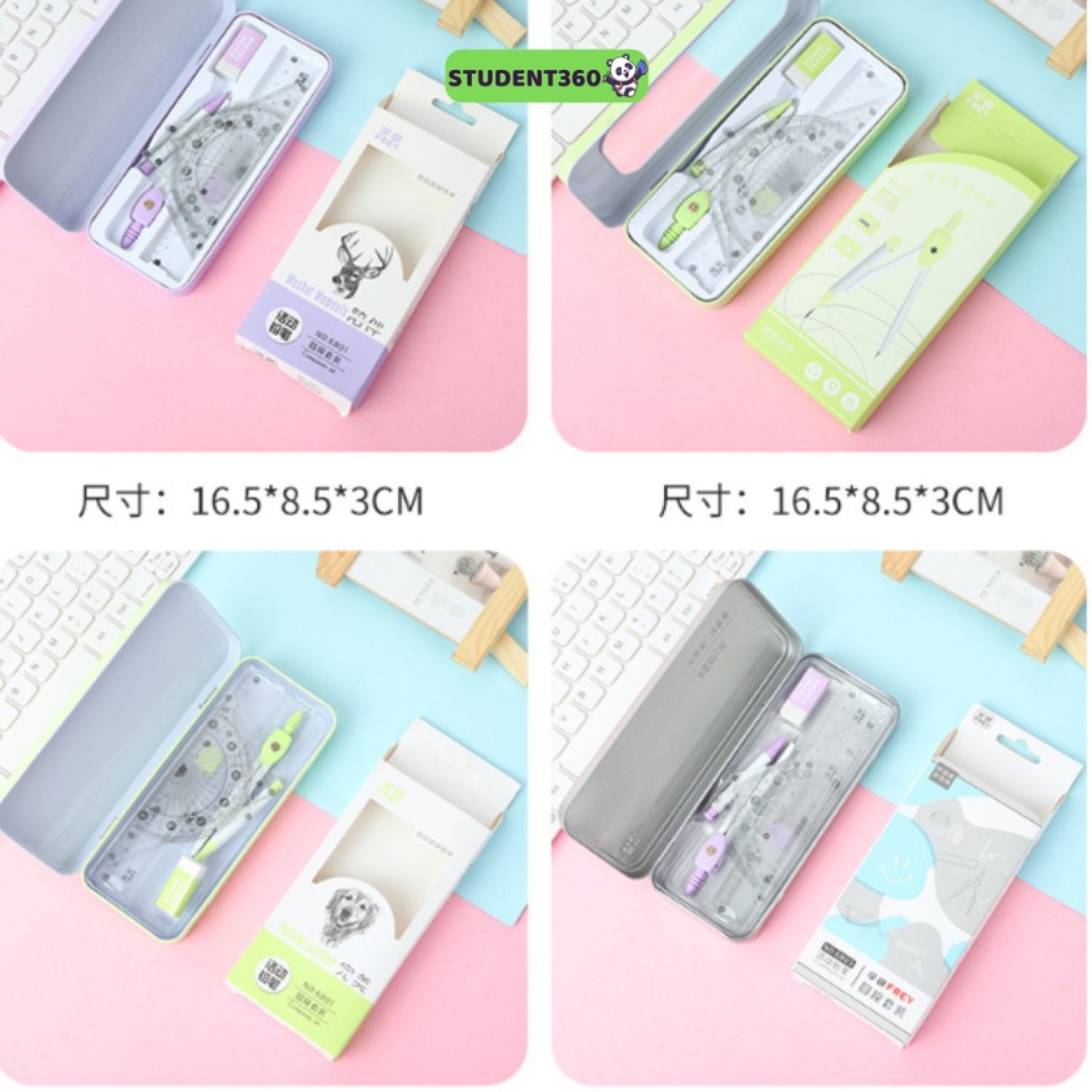 Bộ Thước Kẻ Compa 7 Món Dụng Cụ Học Sinh