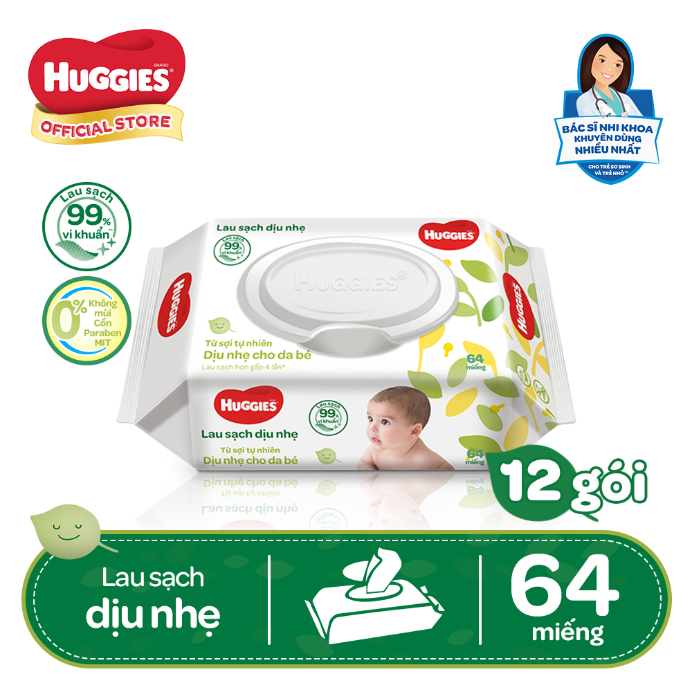 Bộ 12 gói khăn giấy ướt cho trẻ sơ sinh HUGGIES (Gói 64 tờ)