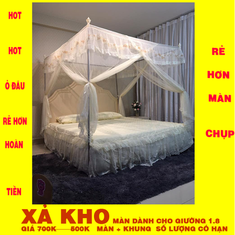 XẢ KHO BÁN LỖ Easy Dream Màn ( mùng ) khung không khoan tường cao cấp ( kích thước DÀNH CHO GIƯỜNG 1.8*2M) khung inox -vải tuyn mắt nhỏ chống muỗi ( màn +khung )