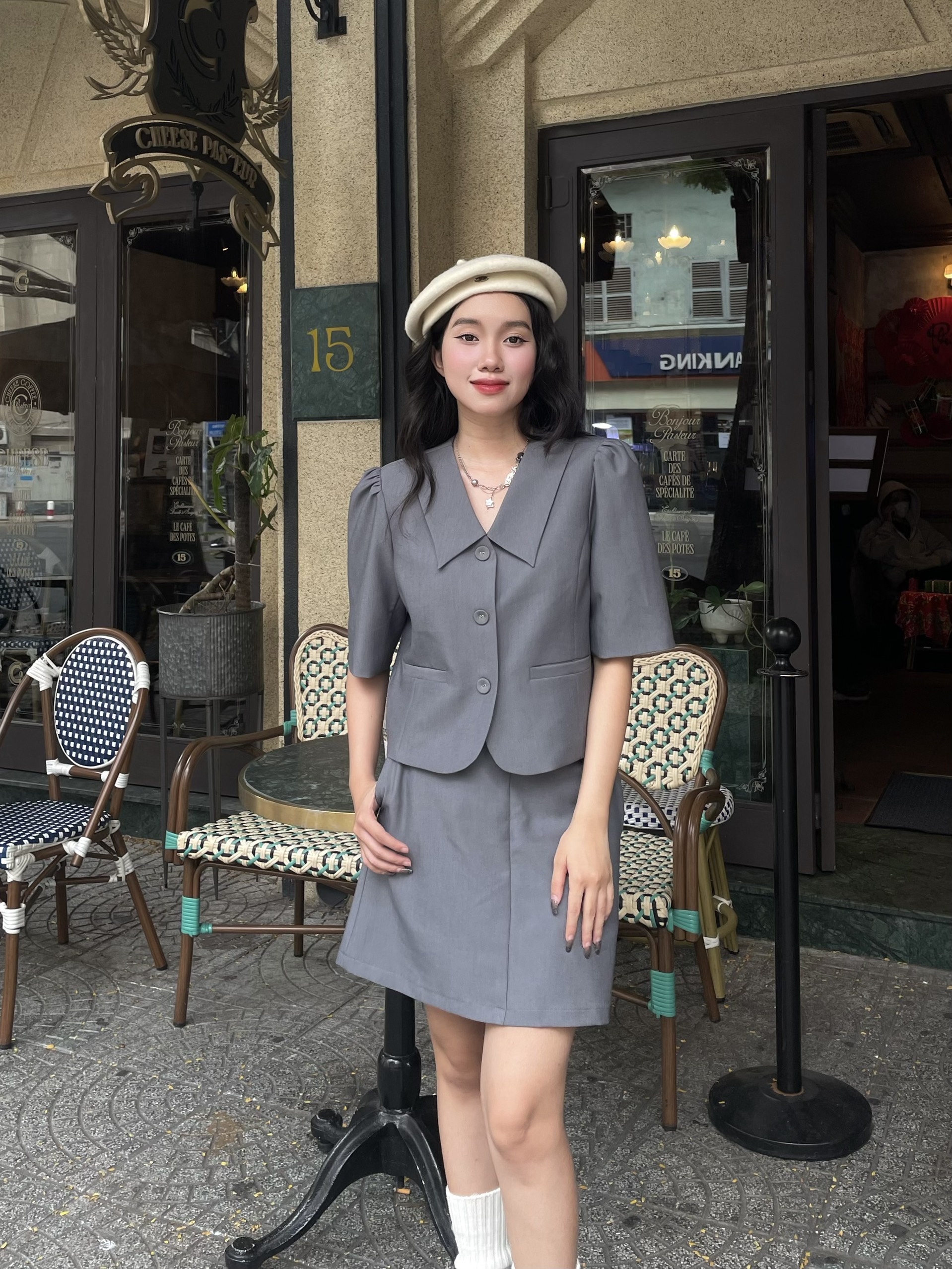 Blazer tay ngắn phồng