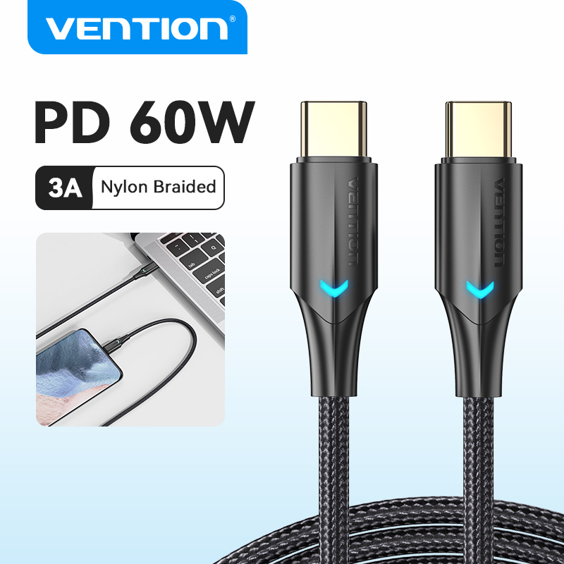 Vention usb type c to type c cable pd 60w with led fast charge quick charge 4.0 usb c data cable for macbook pro huawei p30 samsung s20 usb c to type c cable