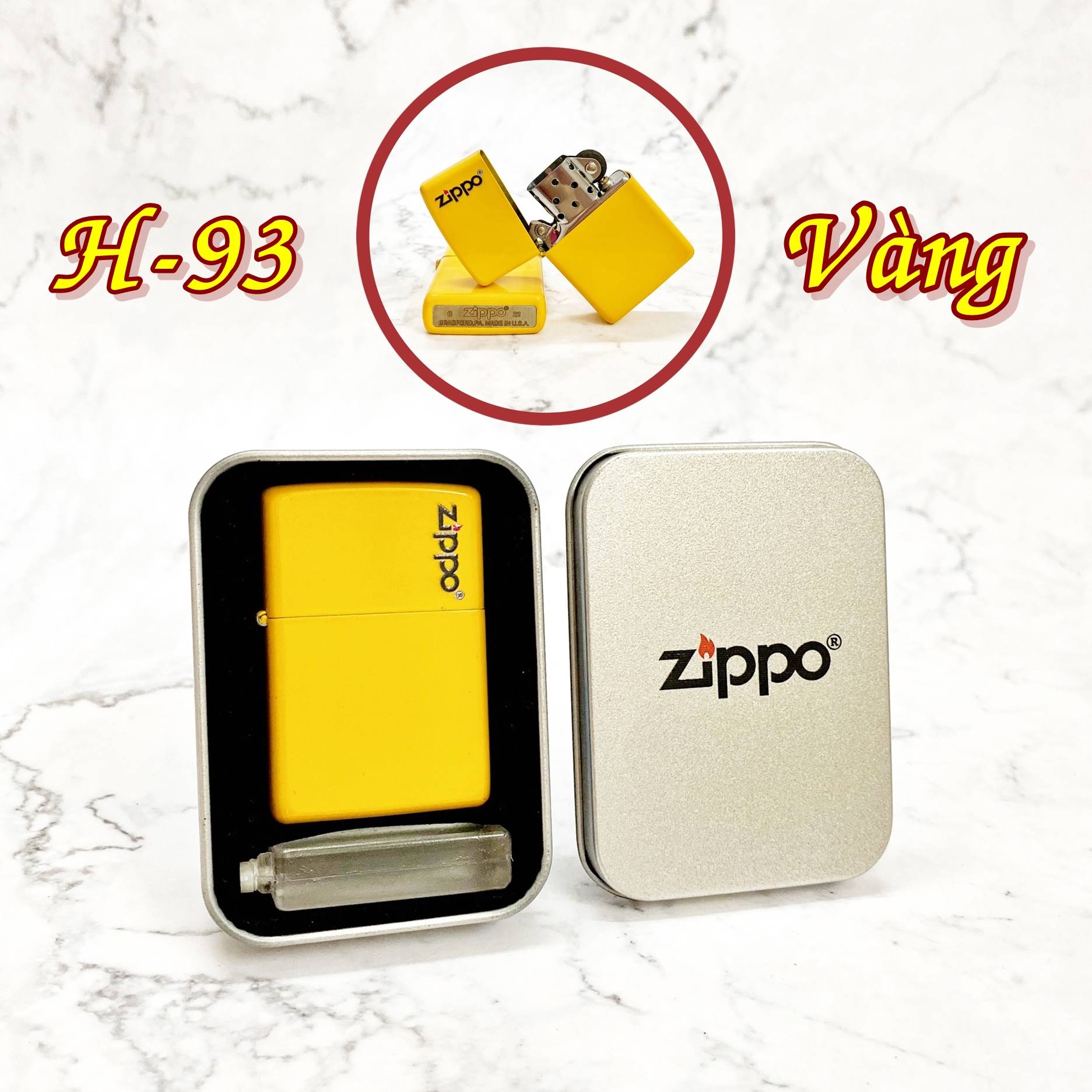 BẬT LỬA ZIPPO SƠN TĨNH ĐIỆN CÓ MỘC ĐÁY MÀU VÀNG
