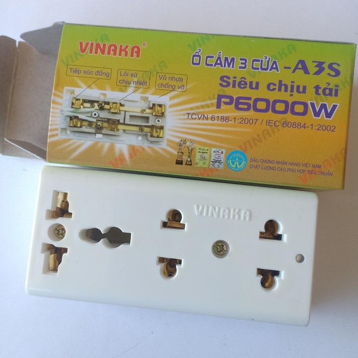 Ổ CẮM 3 LỖ 6000w LÕI SỨ