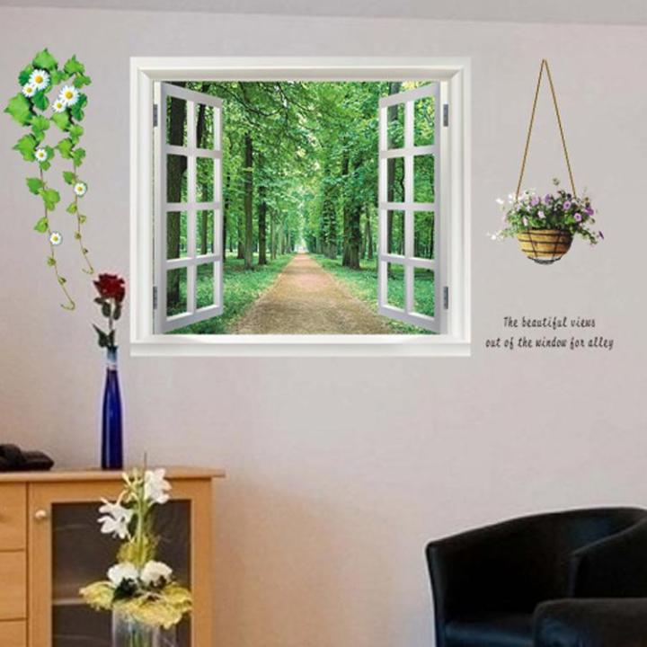 Decal dán tường cửa sổ rừng xanh Sticker Tranh Dán Tường AY823 - Decal dán tường cây xanh ,Decal dán tường hoa lá