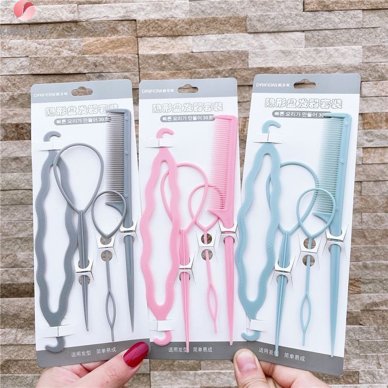 Bộ 4 dụng cụ làm tóc lược chải tóc búi tóc kiểu đẹp đa năng