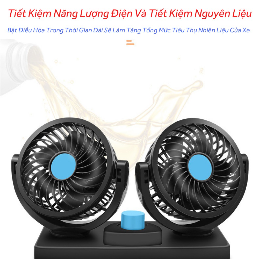 Quạt đôi mini trên xe ô tô (Xịn sò xoay 360 độ)