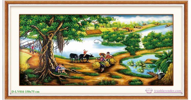 Tranh đính đá cây đa đầu làng lv016 kích thước :150x75cm
