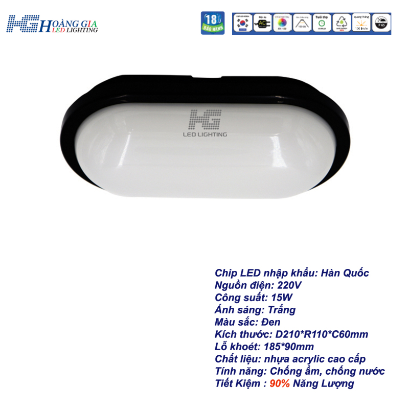 Đèn Led Chống Ẩm-Đèn Led Kho Lạnh 15w Acrylic Tròn Viền Đen Ánh Sáng Trắng