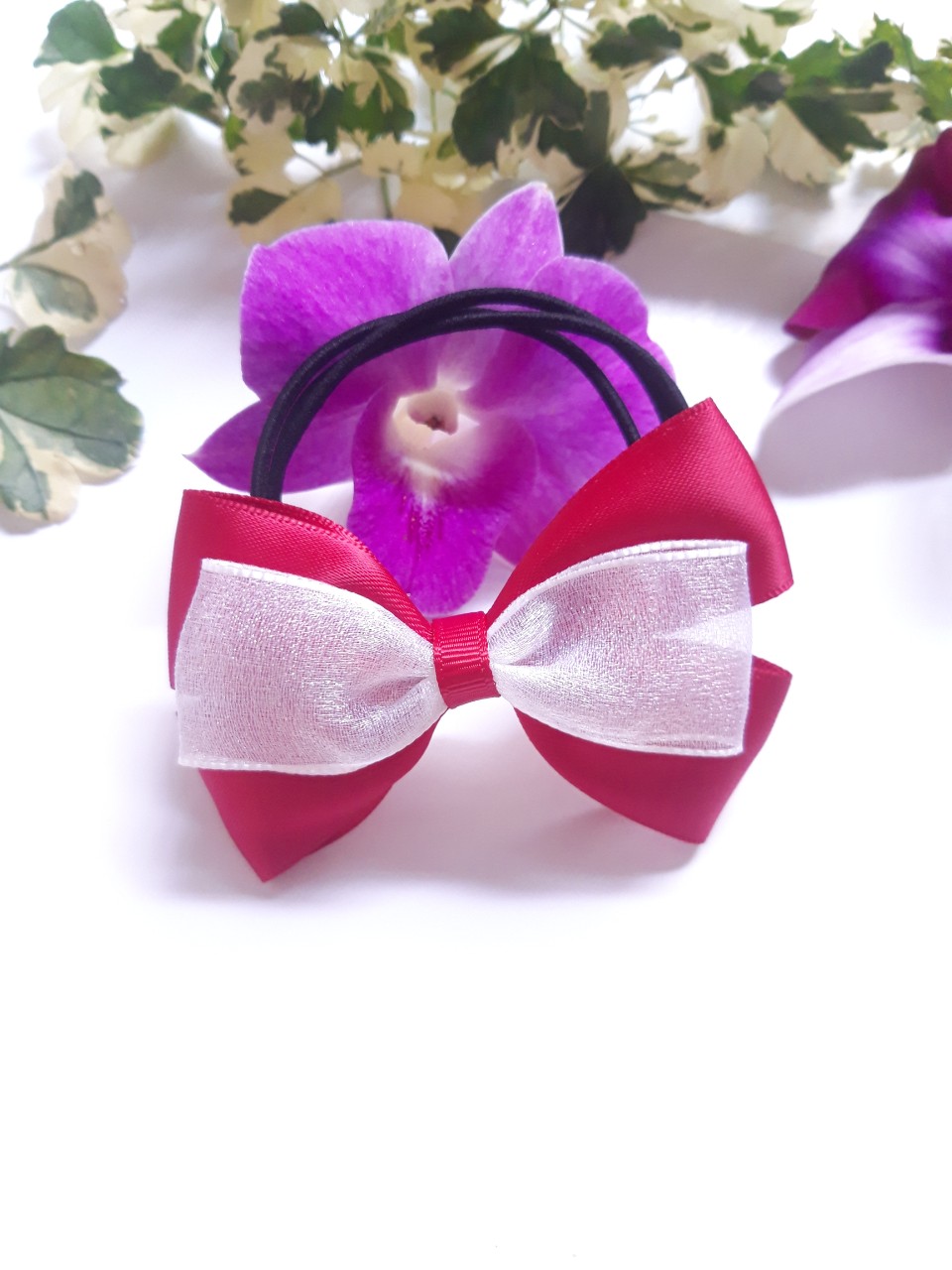 Cột tóc nơ đơn giản phong cách Hàn Quốc, người lớn hay trẻ em điều dùng được ( hình thật).