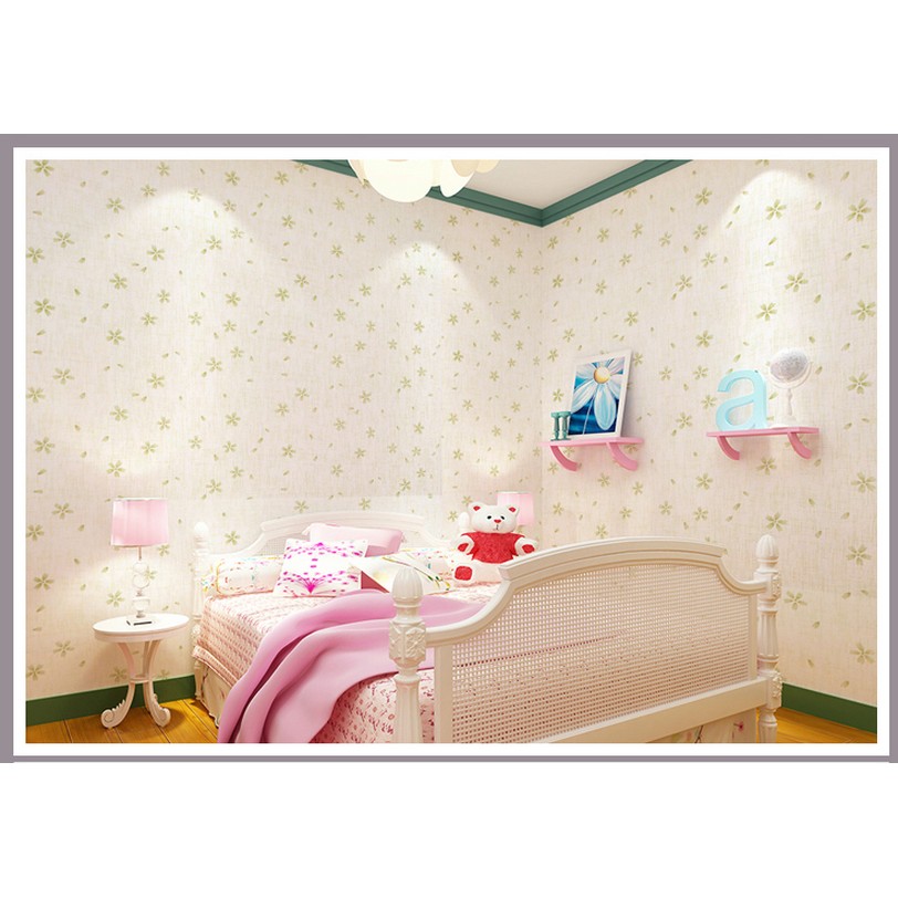 Decal giấy dán tường hoa năm cánh xanh (khổ rộng 0.45m)
