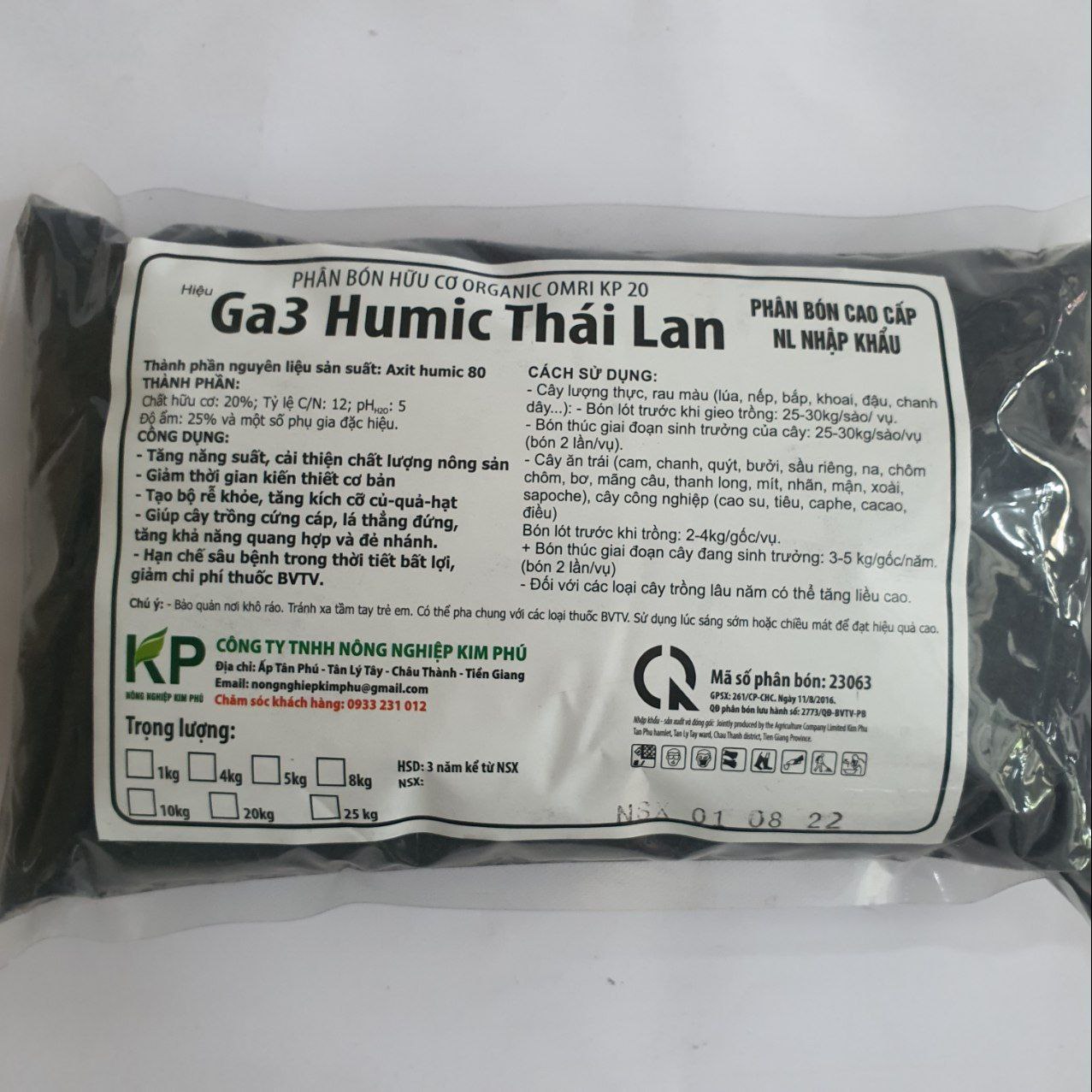 Phân bón Ga3 Humic Thái Lan - Hữu cơ đậm đặc Rễ khỏe Củ to Hạt lớn Cây cứng cáp Đẻ nhánh nhiều - 1Kg