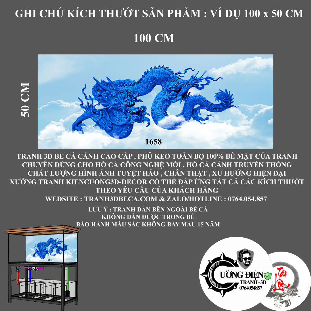 Tranh 3D dán bể cá cảnh - Có keo sẵn - Nhiều kích thướt lựa chọn