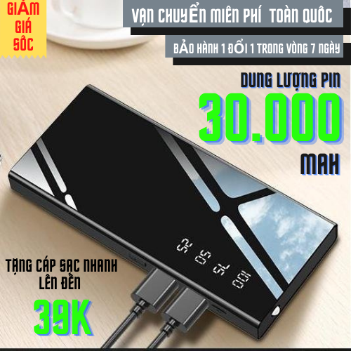 DUNG LƯỢNG KHỦNG 30000MAH  2 CỔNG SẠC NHANH + ĐÈN LED SIÊU SÁNG TẦM NHÌN TỐT - SẠC DỰ PHÒNG AN TOÀN CHO MÁY