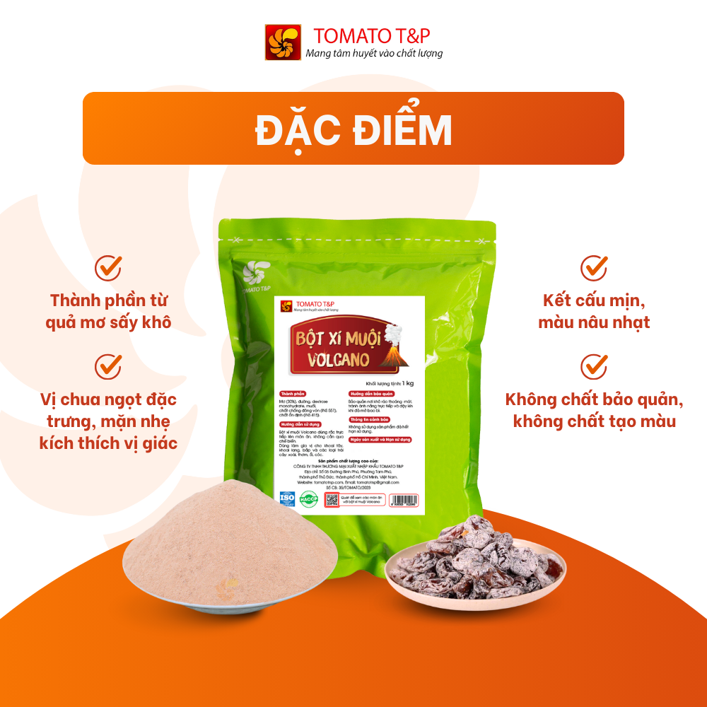 Bột Xí Muội Volcano dùng để lắc khoai lang, chấm trái cây, pha chế trà dâu - Gói 1Kg - Tomato T&P