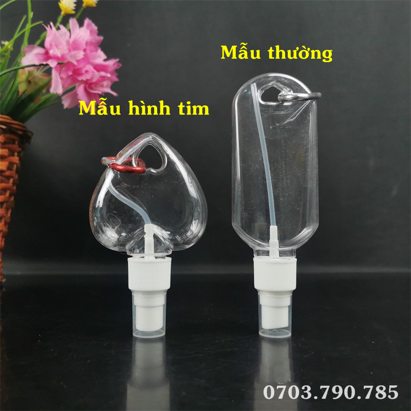 Chai nhựa 50ml chiết mỹ phẩm, nước rửa tay, có vòi xịt và móc treo tiện lợi