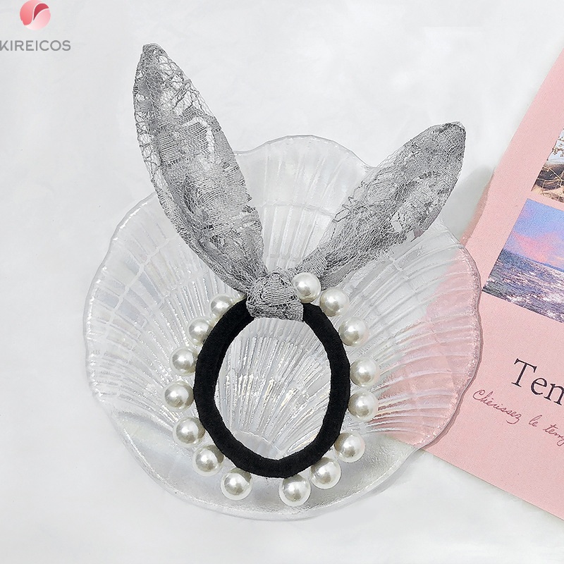[HCM]Cột Tóc Đính Châu Tai Thỏ Ren Siêu Xinh - kireicos