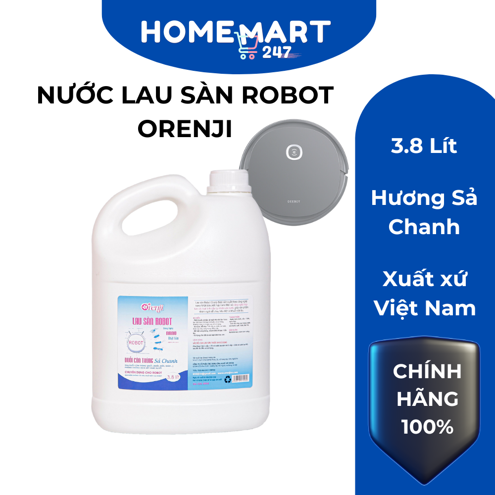 Lau sàn robot chuyên dụng orenji 3.8 lít - hương thơm sả chanh - lau sàn cho robot ecovacs deebot/ ilife