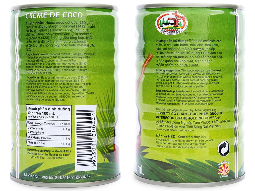 Nước Cốt Dừa Lon Wonder Farm Lon 400ml