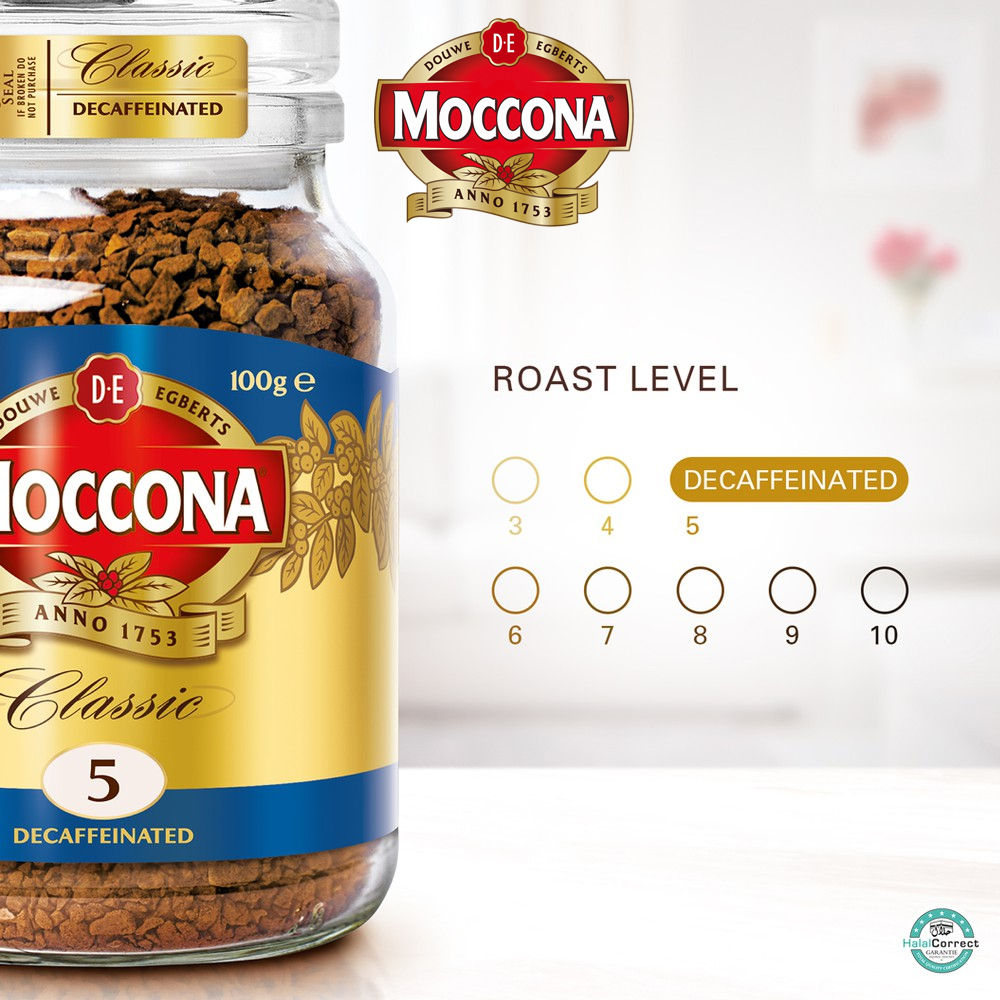 Cà phê decaf hoà tan Moccona Decaf Coffee Classic, nhập khẩu Malaysia