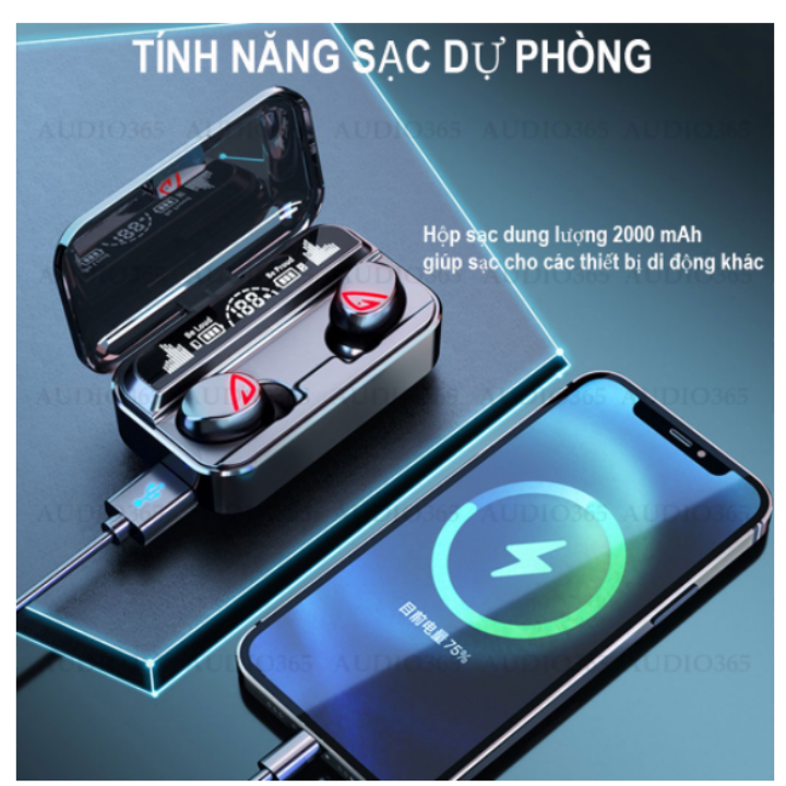 Tai nghe Bluetooth S10 Pro, S10 Plus V5.2 Kiêm Sạc dự phòng