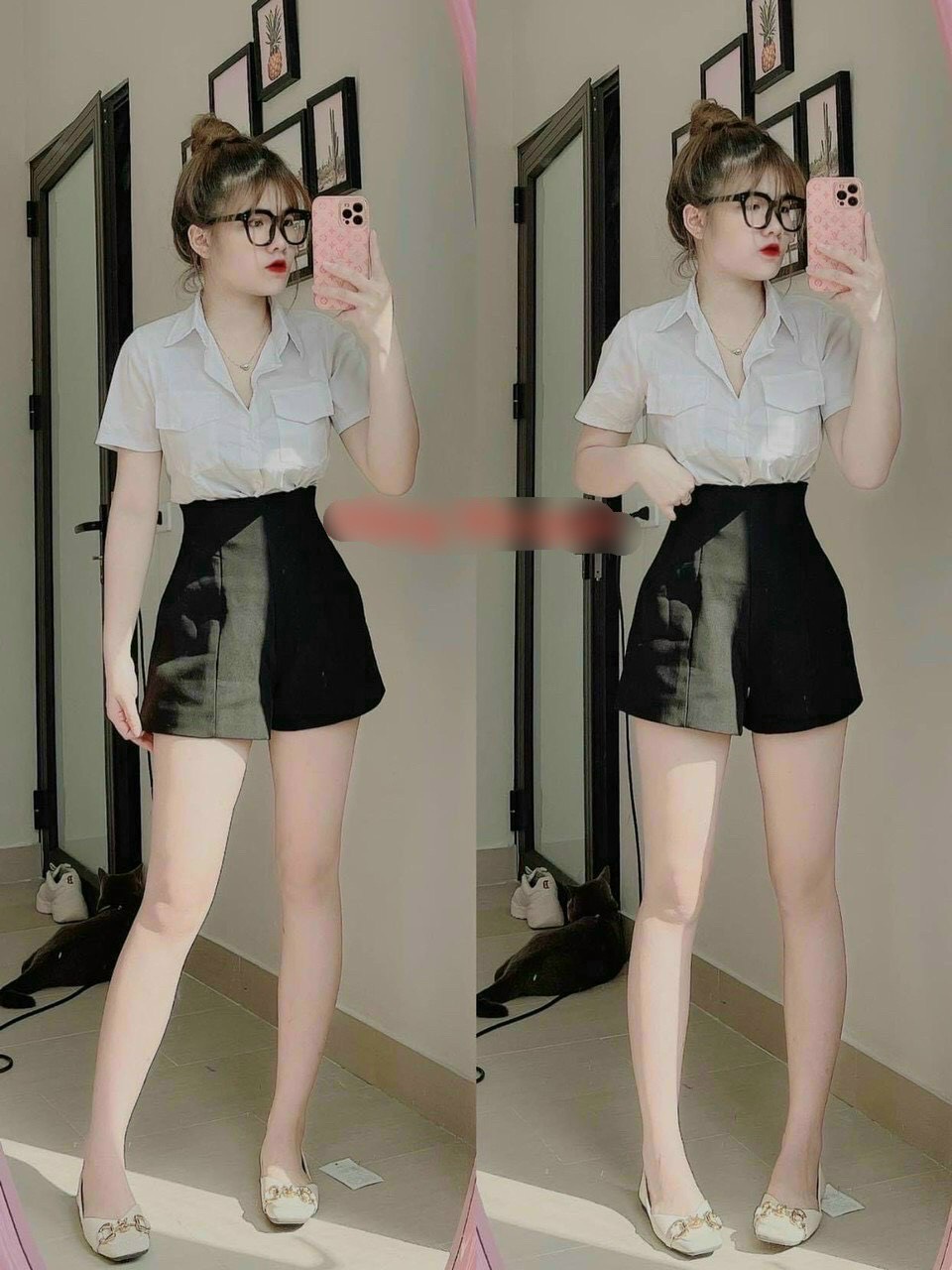 Áo sơ mi nữ trắng trơn phối cực hot 2021