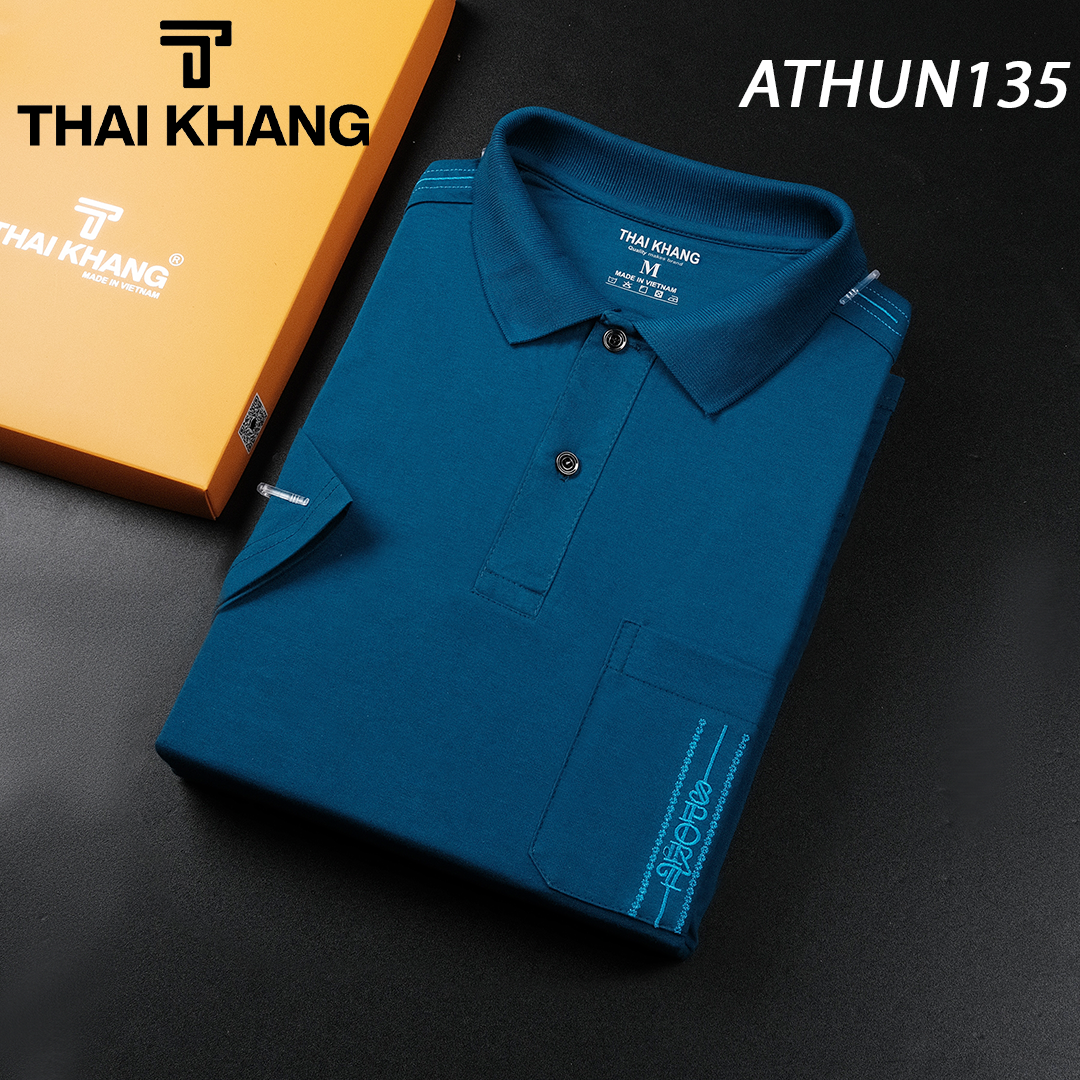 Áo thun nam có cổ trung niên vải cotton dày loại áo thun trung niên thiêu vai thiêu túi ATHUN13