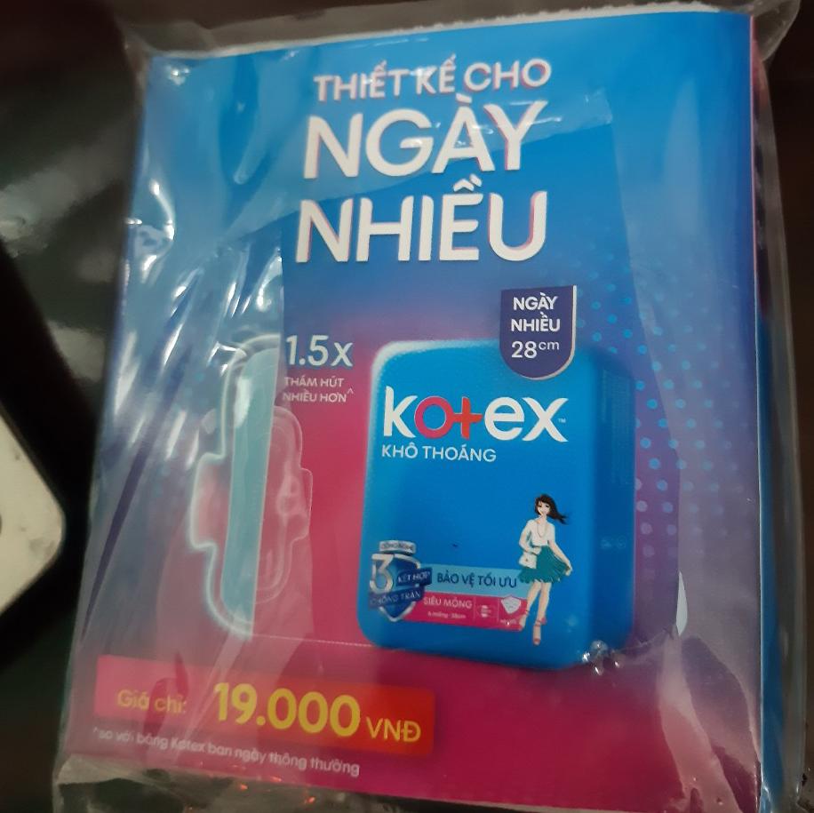 6 miếng BVS Kotex 28cm dùng cho ngày nhiều (hàng khuyến mãi của Kotex)