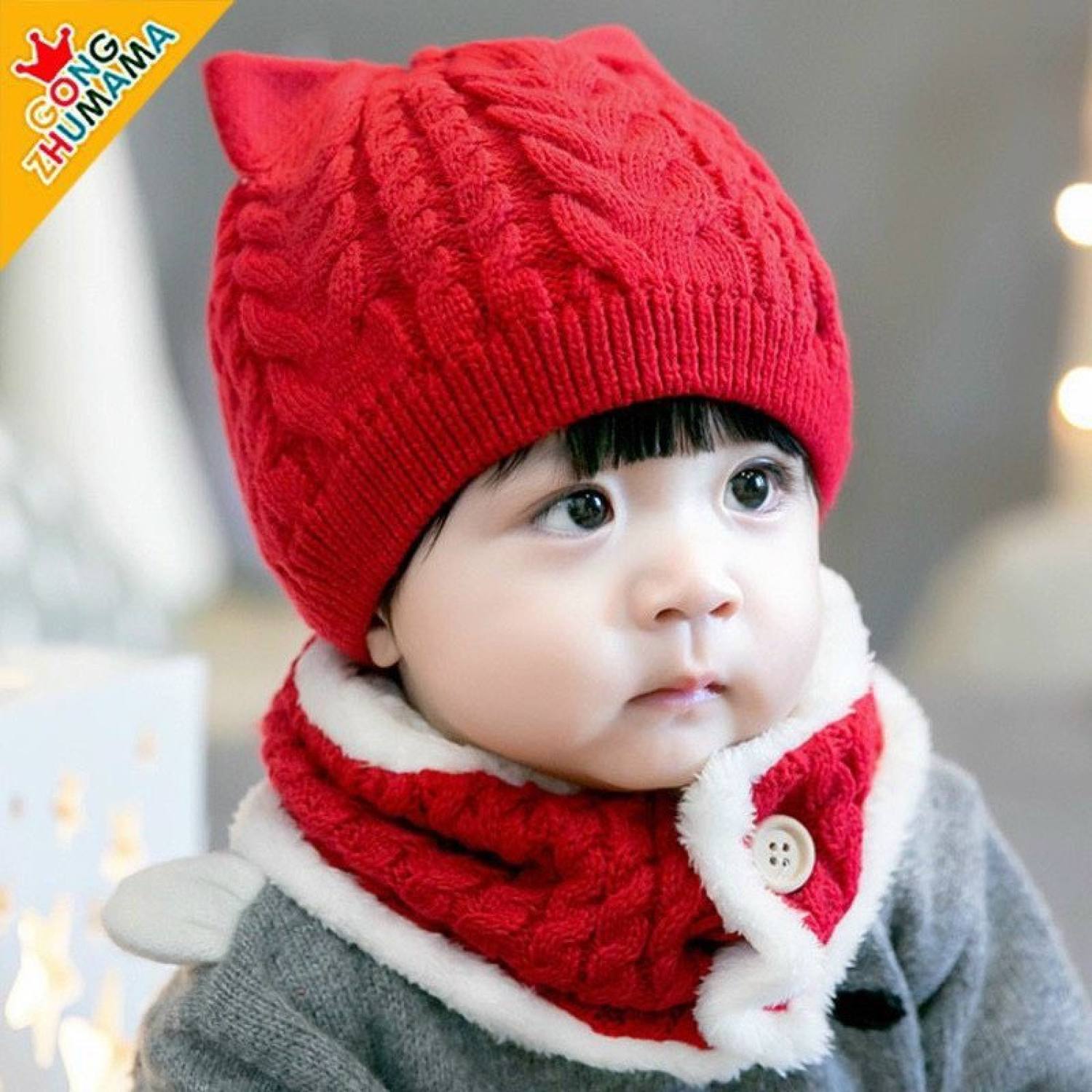 Mũ Len Kèm Khăn Quàng Cổ Cho Bé