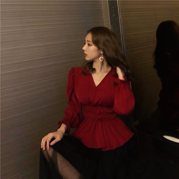 Áo voan bo eo cổ V tà xòe cực đáng yêuTTSA0167