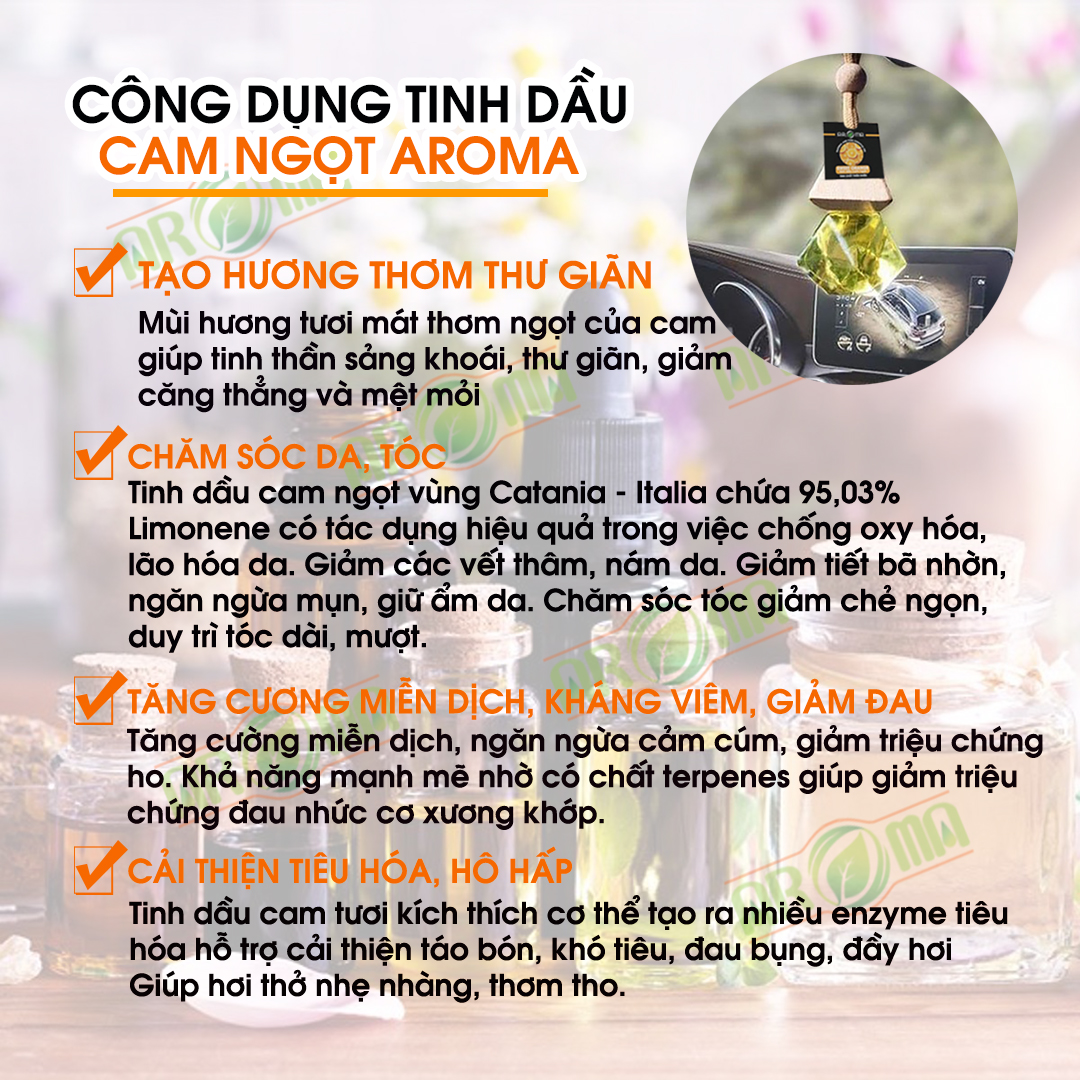 Tinh dầu Cam tươi AROMA Fresh Orange Essential Oil, tinh dầu thơm phòng thư giãn, thông mũi họng, chống say xe