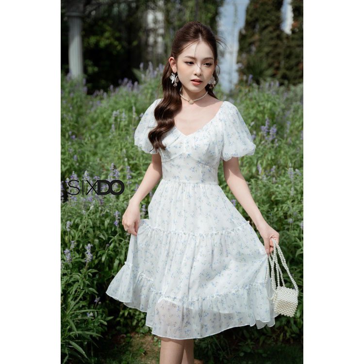 Đầm hoa nhí cổ v tay bồng thời trang sixdo-z