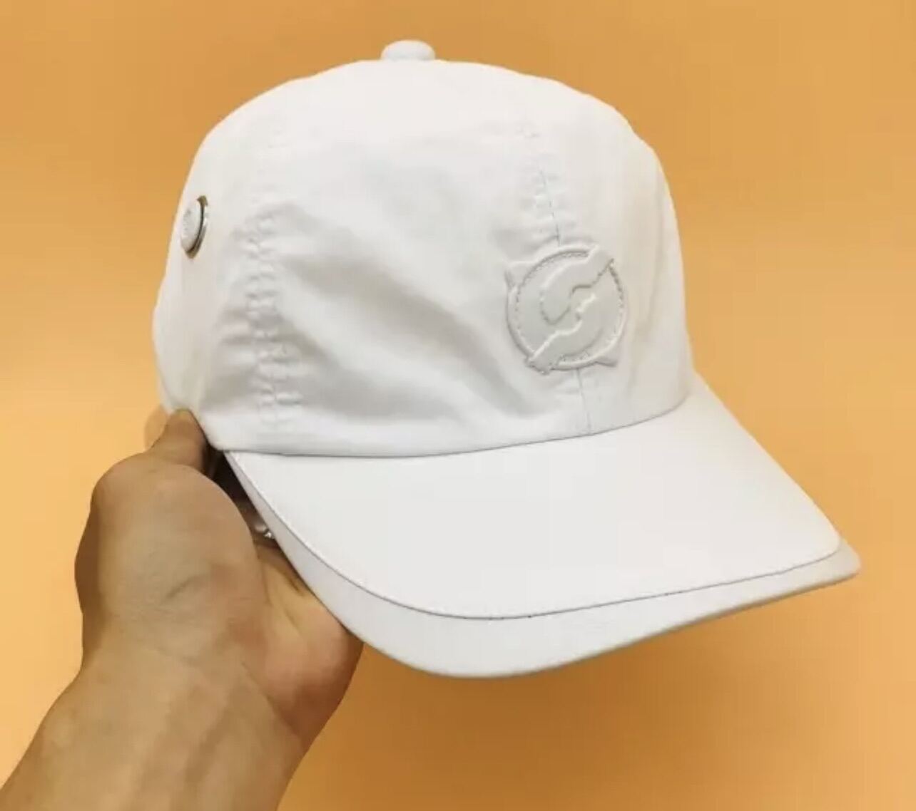 NÓN KẾT DÙ LOGO DA MÀU TRẮNG  CAO CẤP