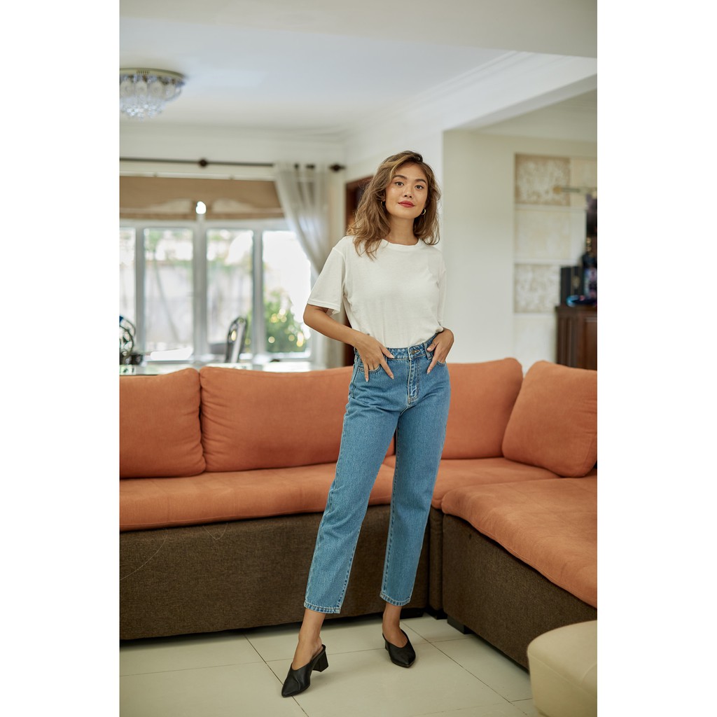 Quần Jeans Lưng Cao Nữ - Momfit Ocean Blue ( Mã MFJ - 02 )