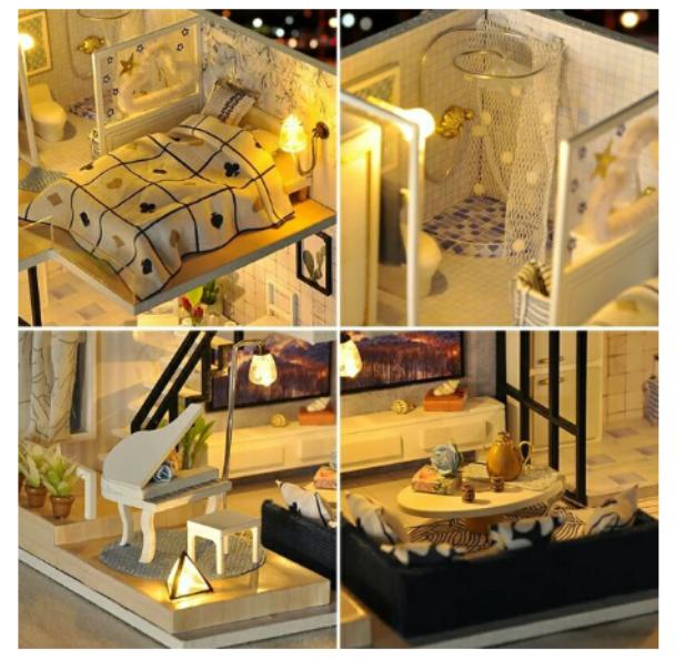 Mô hình nhà gỗ DIY Biệt thự ánh sáng
