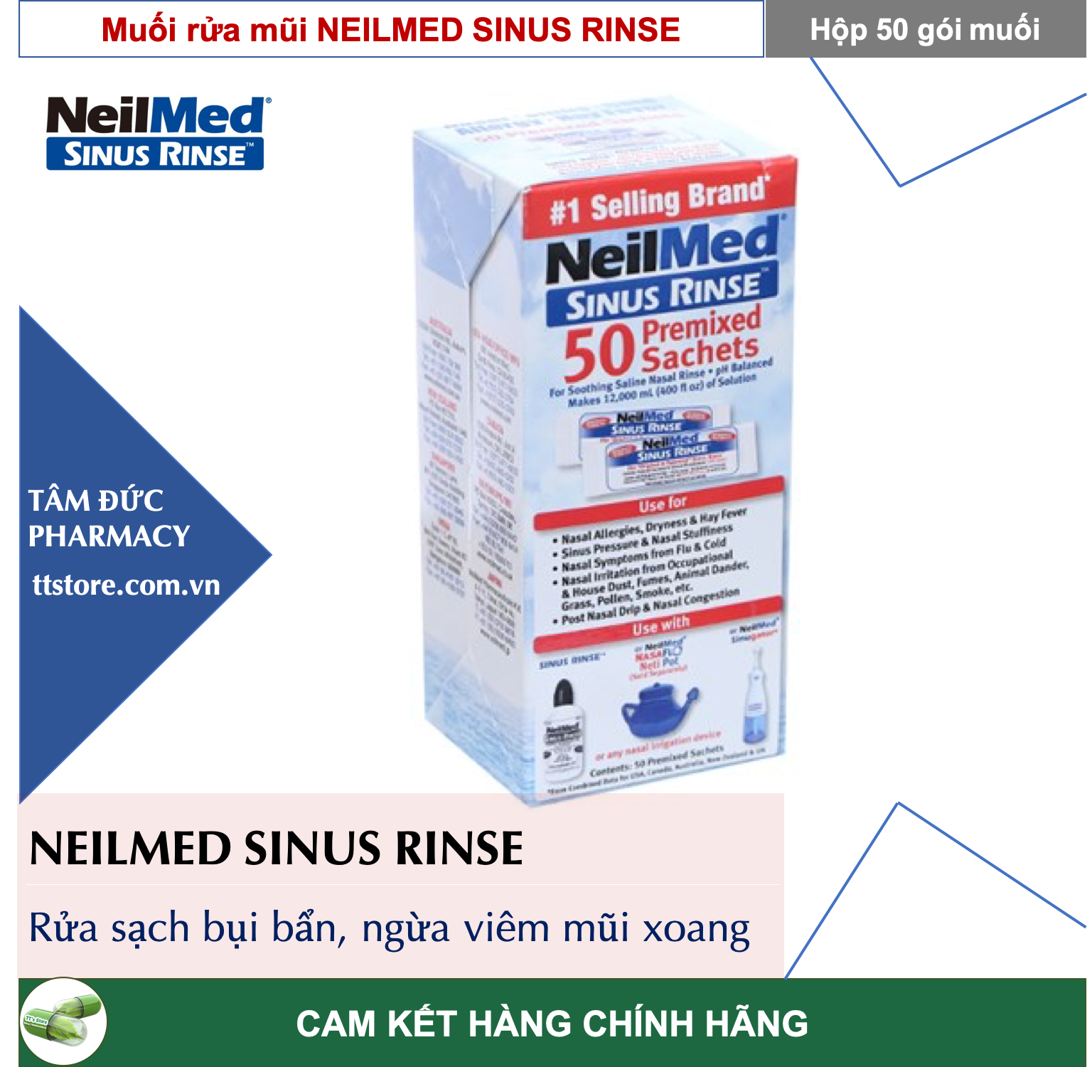[HCM][CHÍNH HÃNG] Muối Rửa Mũi NEILMED Sinus Rinse [Hộp 50 gói] [Nelmed neomed nelmet]