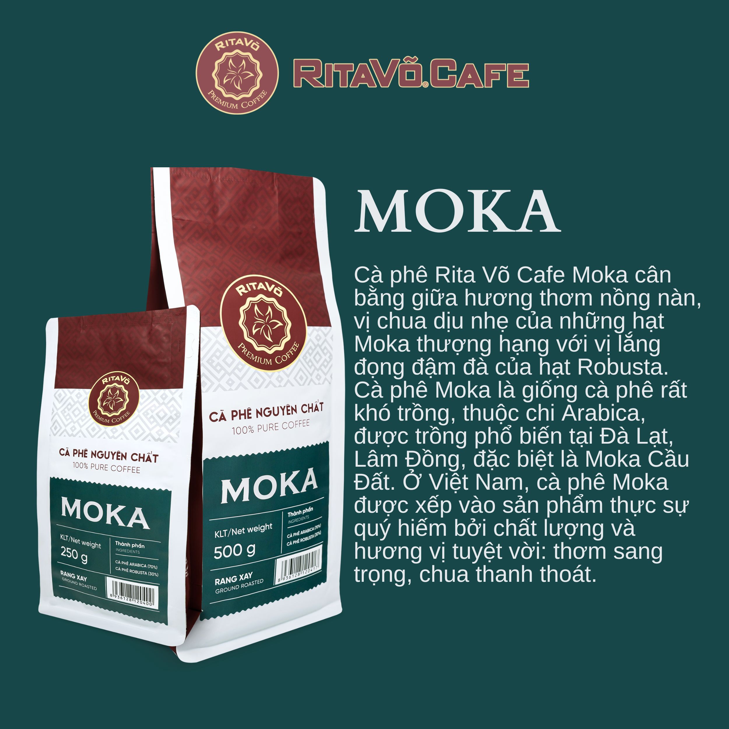 RitaVõ MOKA premium roasted & ground coffee - 100% pure coffee 250g