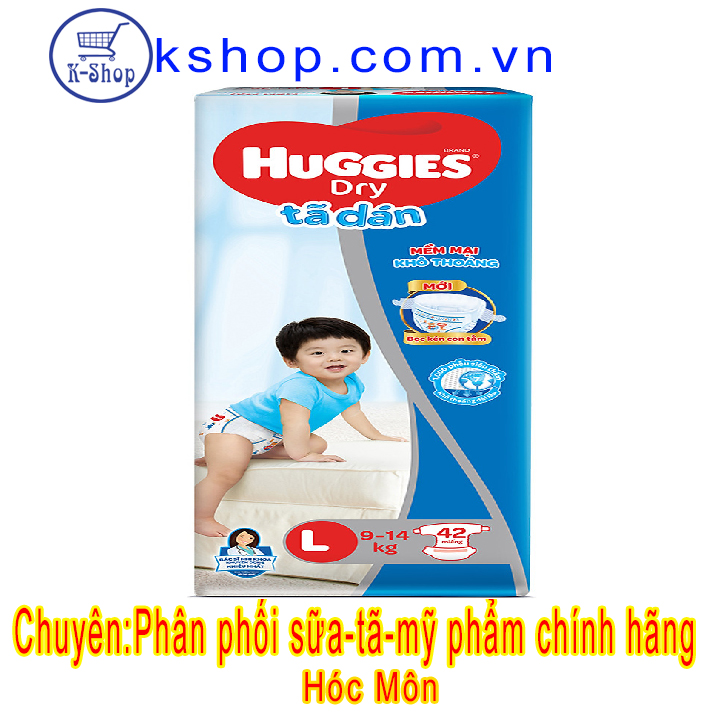 [HCM]Tã dán Huggies Dry L ( 8-13kg 42 miếng)-Mẫu Mới bọc kén con tằm