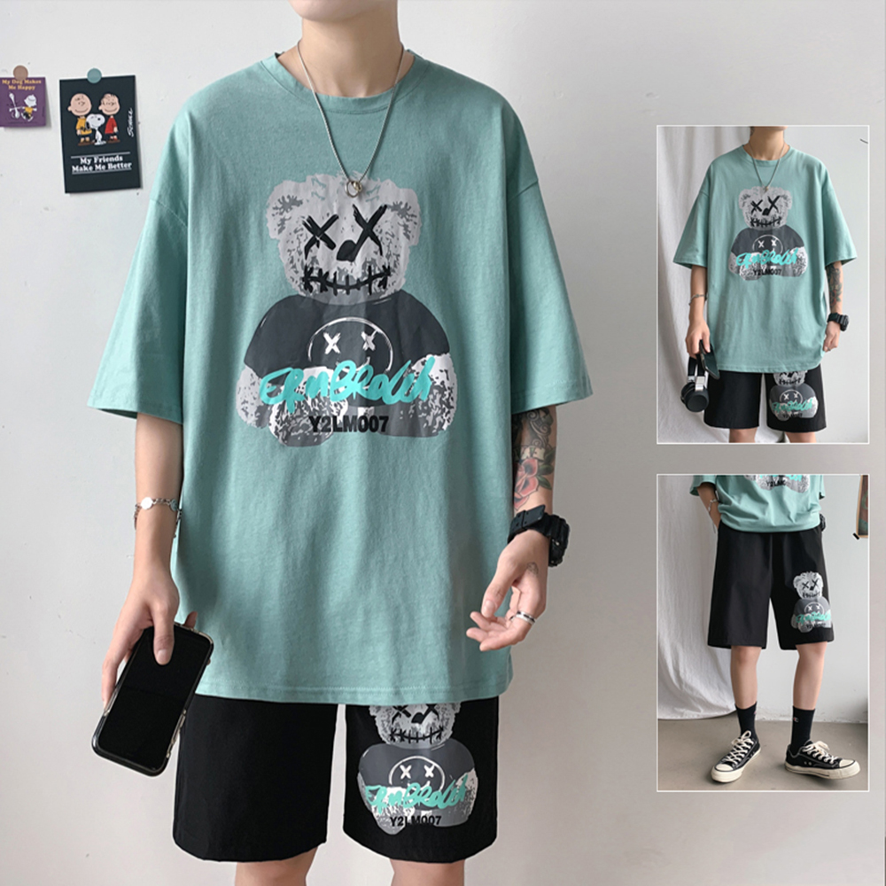 Bộ Quần Áo Thun Nam Áo Ngắn Tay Cổ Tròn IN Hình Gấu Đáng Yêu Kết Hợp Quần Shorts Trơn Có Túi Hot Trend 2024 Thời Trang FORHIMCS2 SET NAM 90000163