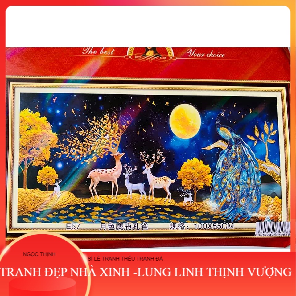 Tranh thêu kín Tuần Lộc Hươu Tài Lộc phát tài EDB57 (chưa thêu) NGỌC THỊNH SHOP TRANH