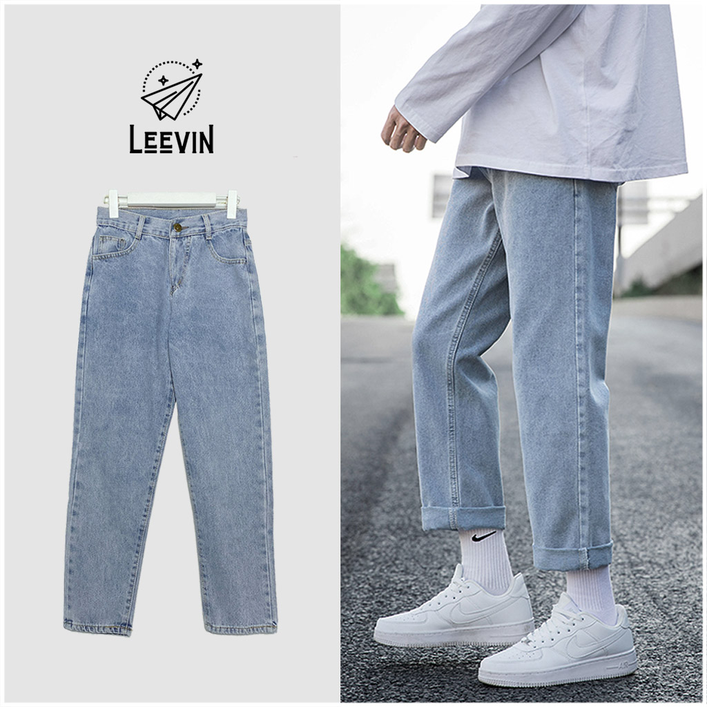 Quần Jean Nam Ống Suông Màu Xanh Unisex - Kiểu quần jeans nam Baggy vải bò Leevin Store - J1014