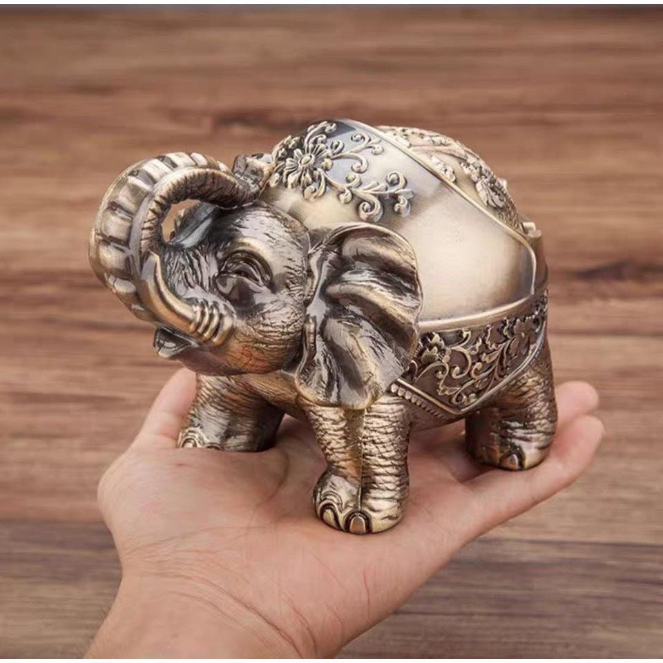 Gạt tàn mạ đồng giả cổ mẫu voi đứng, gạt tàn hoàng gia voi Thái